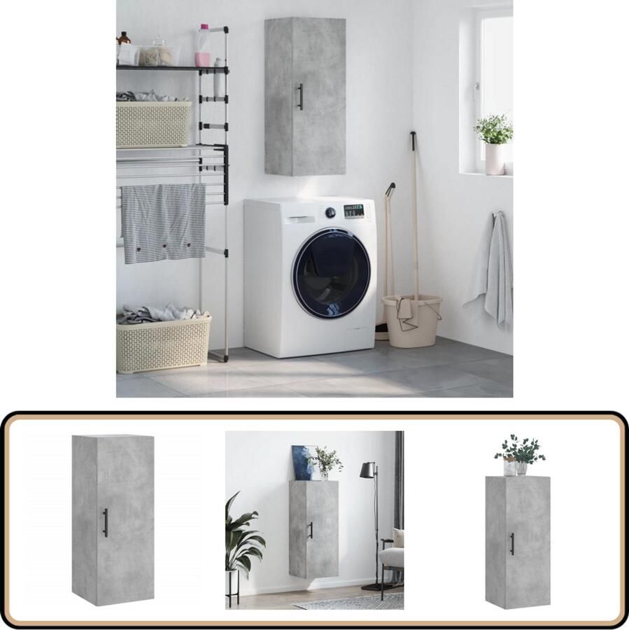 VidaXL Hangkast 34 5x34x90 cm Betongrijs Hangkast Beton Grijs Houten Kast Wandkast Opbergkast - Foto 2