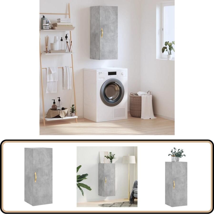 VidaXL Hangkast 34 5x34x90 cm Betongrijs Hangkast Wandkast Opbergkast Houten Kast Grijze Kast