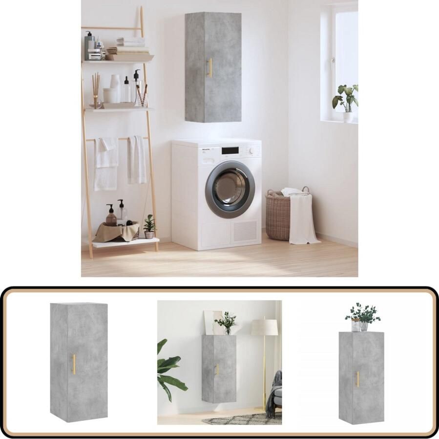 VidaXL Hangkast Betongrijs 34 5x34x90 cm Hout Hangkast Wandkast Houten Kast Betonnen Kast Grijze Kast