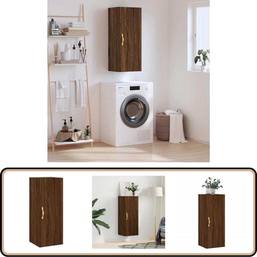VidaXL Hangkast Bruin Eiken 34 5x34x90 cm Wandkast Houten Kast Opbergkast Bruine Kast Hangkast