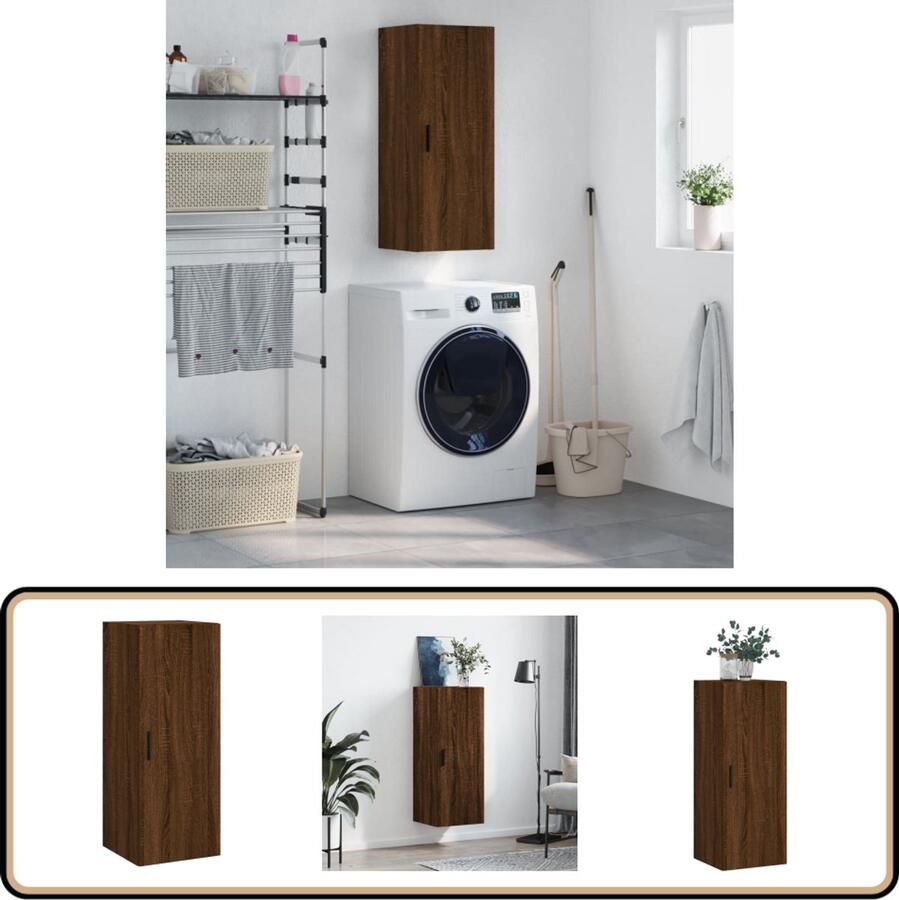 VidaXL Hangkast Bruin Eikenkleur 34 5x34x90 cm Wandkast Houten Kast Opbergkast Bruine Kast Hangkast