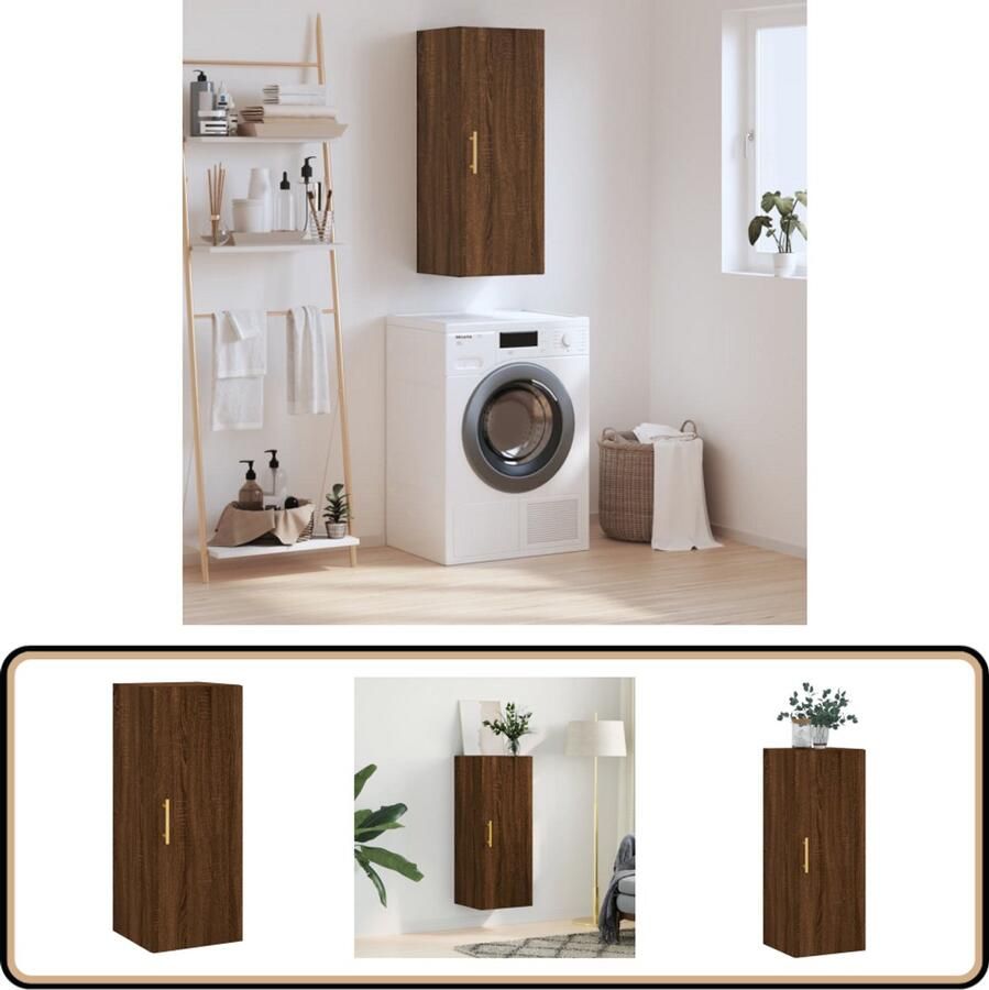VidaXL Hangkast 34 5x34x90 cm Bruin Eikenkleur Wandkast Houten Kast Opbergkast Bruine Eiken Decoratieve Kast