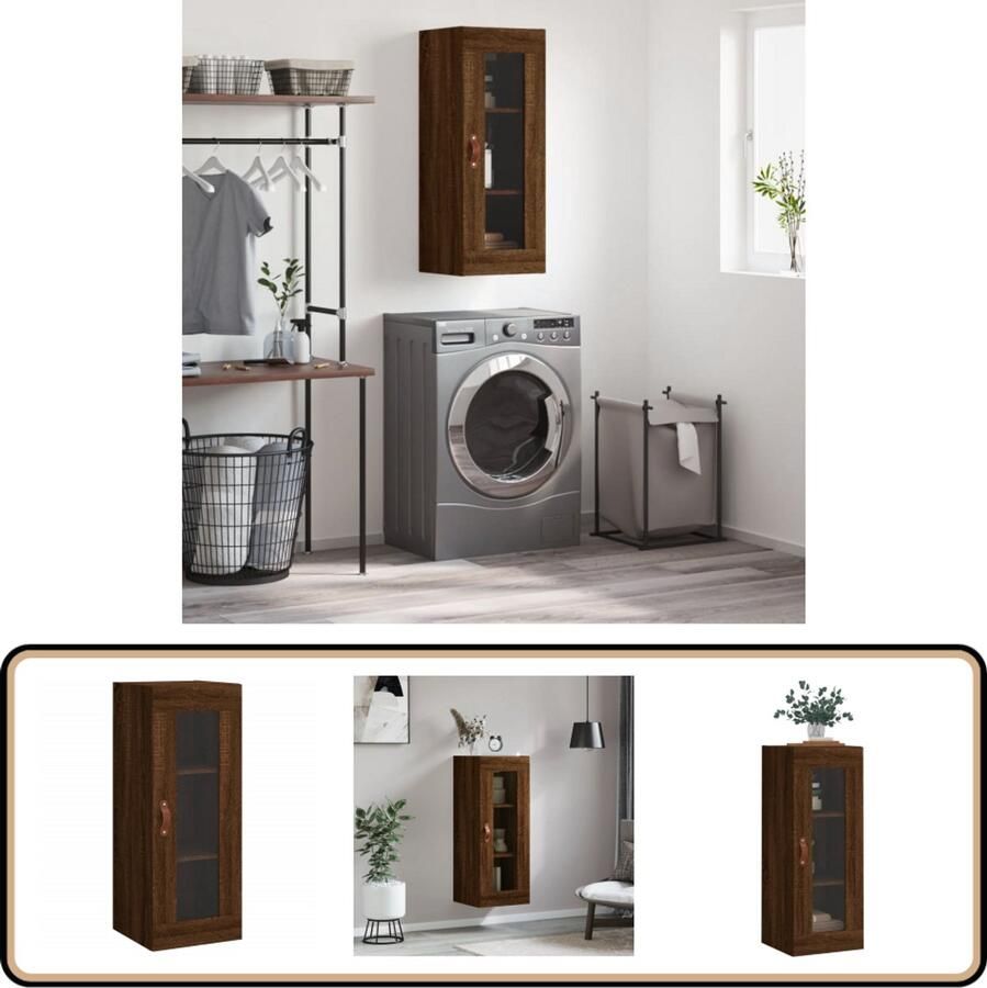 VidaXL Hangkast Bruin Eiken 34 5x34x90 cm Hangkast Wandkast Opbergkast Houten Kast Bruine Eiken