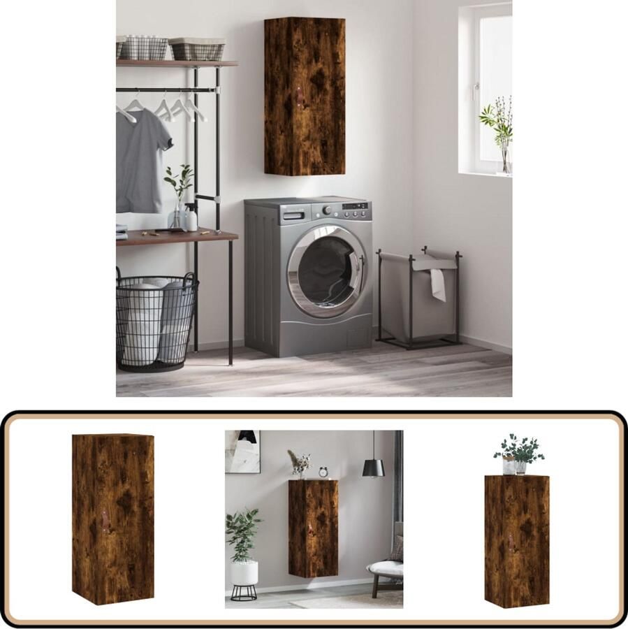 VidaXL Hangkast Gerookt Eiken 34 5x34x90 cm Wandkast Houten Kast Opbergkast Hangkast Keukenopstelling - Foto 2
