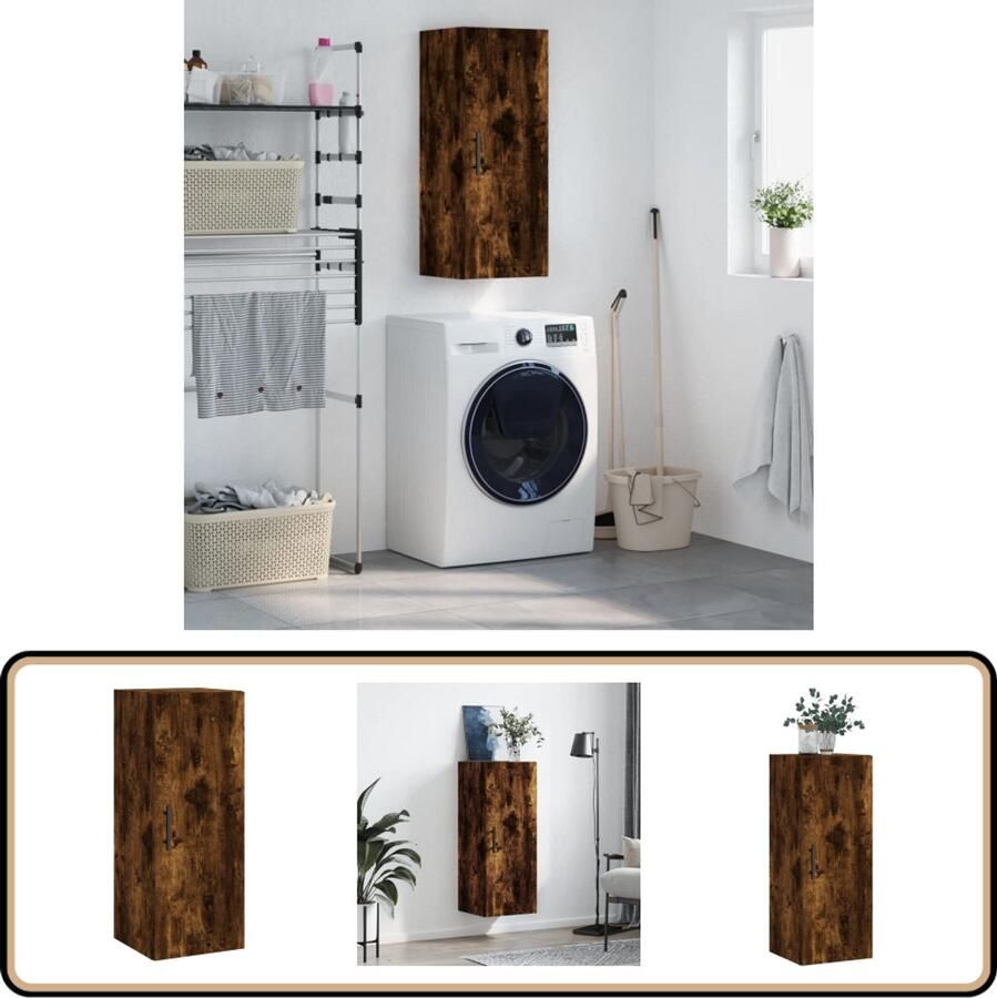 VidaXL Hangkast Gerookt Eiken 34 5x34x90 cm Wandkast Opbergkast Houten Kast Hangkast Badkamermeubel
