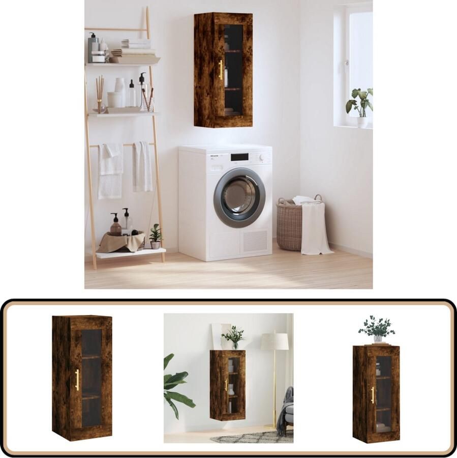 VidaXL Hangkast Gerookt Eiken 34 5x34x90 cm Hangkast Wandkast Bergruimte Houten Kast Badkamermeubel