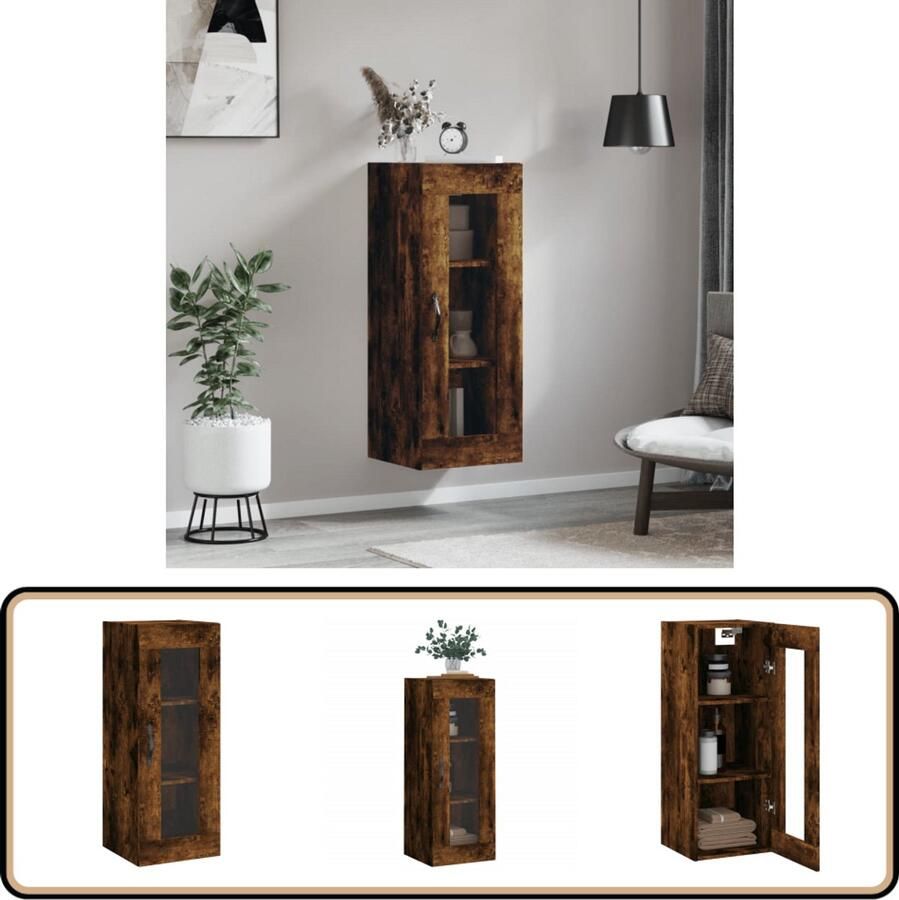 VidaXL Hangkast Gerookt Eiken 34 5x34x90 cm Wandkast Houten Kast Opbergkast Hangkast Keukenopstelling