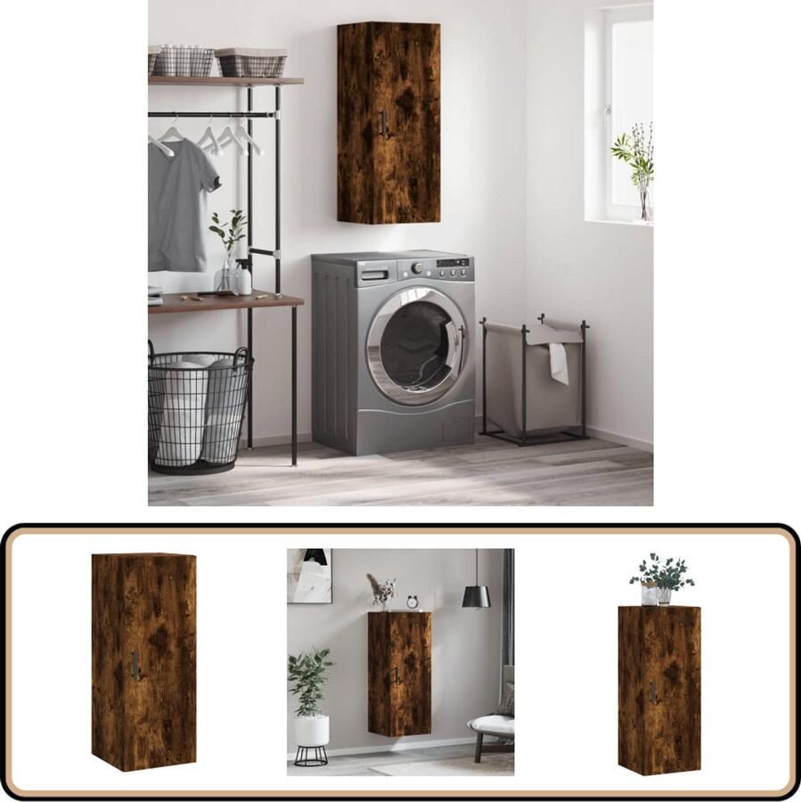 VidaXL Hangkast Gerookt Eiken 34 5x34x90 cm Hangkast Wandkast Opbergkast Houten Kast Bruine Kast