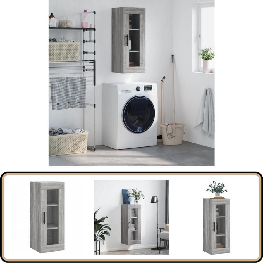 VidaXL Hangkast 34 5x34x90 cm Grijs Sonoma Eiken Hangkast Wandkast Opbergkast Grijze Kast Houten Kast
