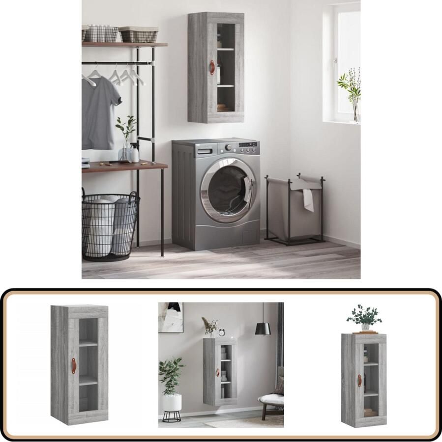 VidaXL Hangkast Grijs Sonoma Eiken 34 5x34x90 cm Wandkast Grijze Kast Houten Kast Vitrinekast Opbergkast