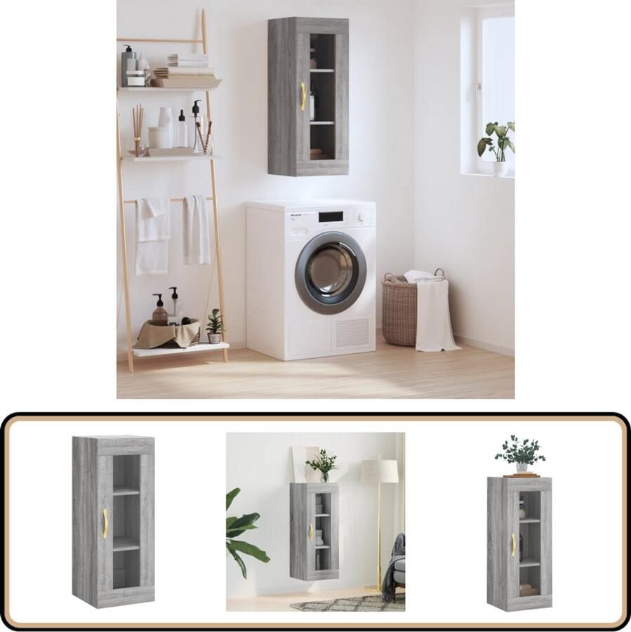 VidaXL Hangkast Grijs Sonoma Eiken 34 5x34x90 cm Hangkast Wandkast Houten Kast Grijze Kast Opslagkast