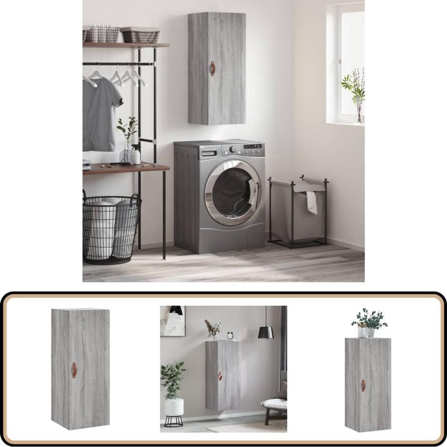 VidaXL Hangkast 34 5x34x90 cm Grijs Sonoma Eiken Wandkast Grijze Kast Houten Kast Opbergkast Salontafel