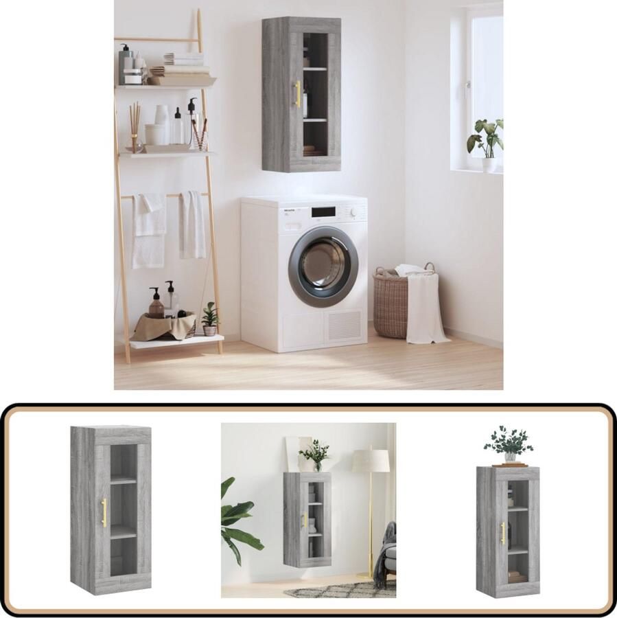 VidaXL Hangkast 34 5x34x90 cm Grijs Sonoma Eiken Wandkast Hengelkast Opbergkast Grijze Kast Houten Kast