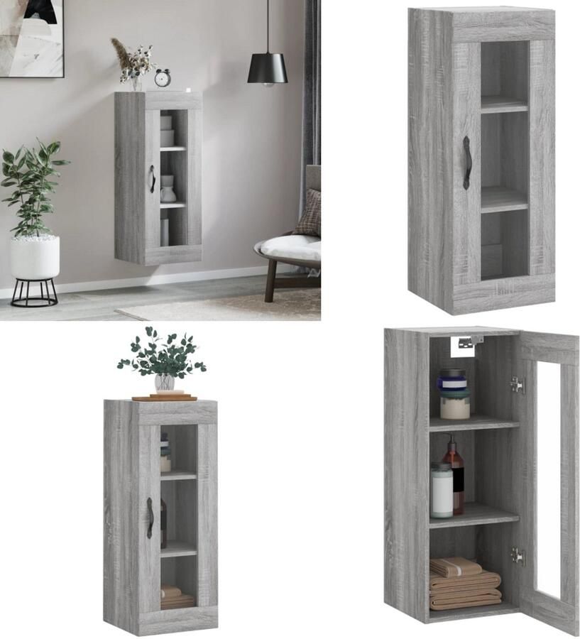 VidaXL Hangkast 34 5x34x90 cm grijs sonoma eikenkleurig Wandkast Wandkasten Hangkast Hangende Kast