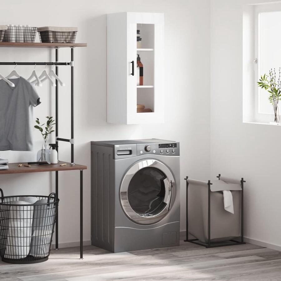 VidaXL Hangkast Hoogglans Wit 34 5x34x90 cm Wandkast Hangkast Witte Kast Opslagoplossing Keukenopslag