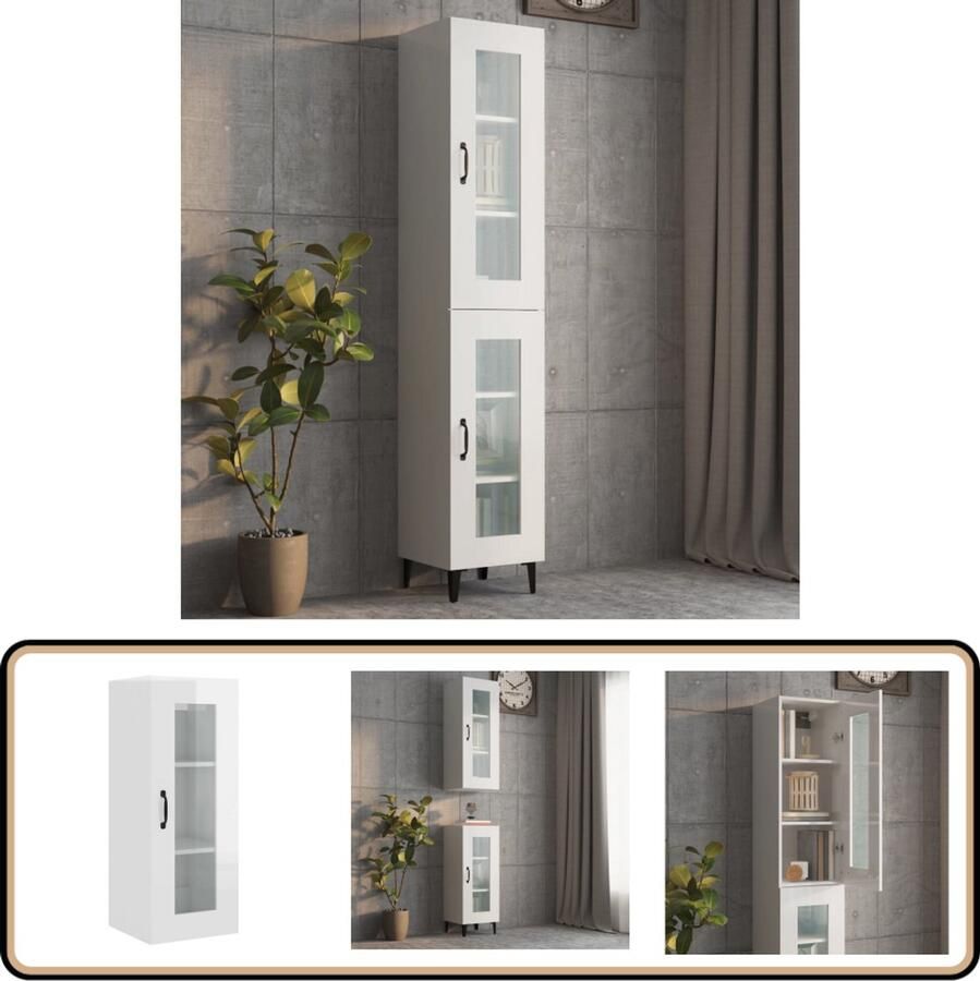 VidaXL Hangkast Hoogglans Wit 34 5x34x90 cm Hangkast Wandkast Opslagruimte Badkamermeubel Keukenkasten