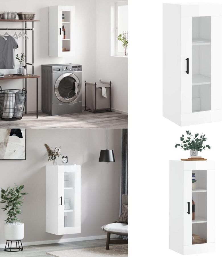 VidaXL Hangkast 34-5x34x90 cm hoogglans wit Wandkast Wandkasten Hangkast Hangende Kast - Foto 3