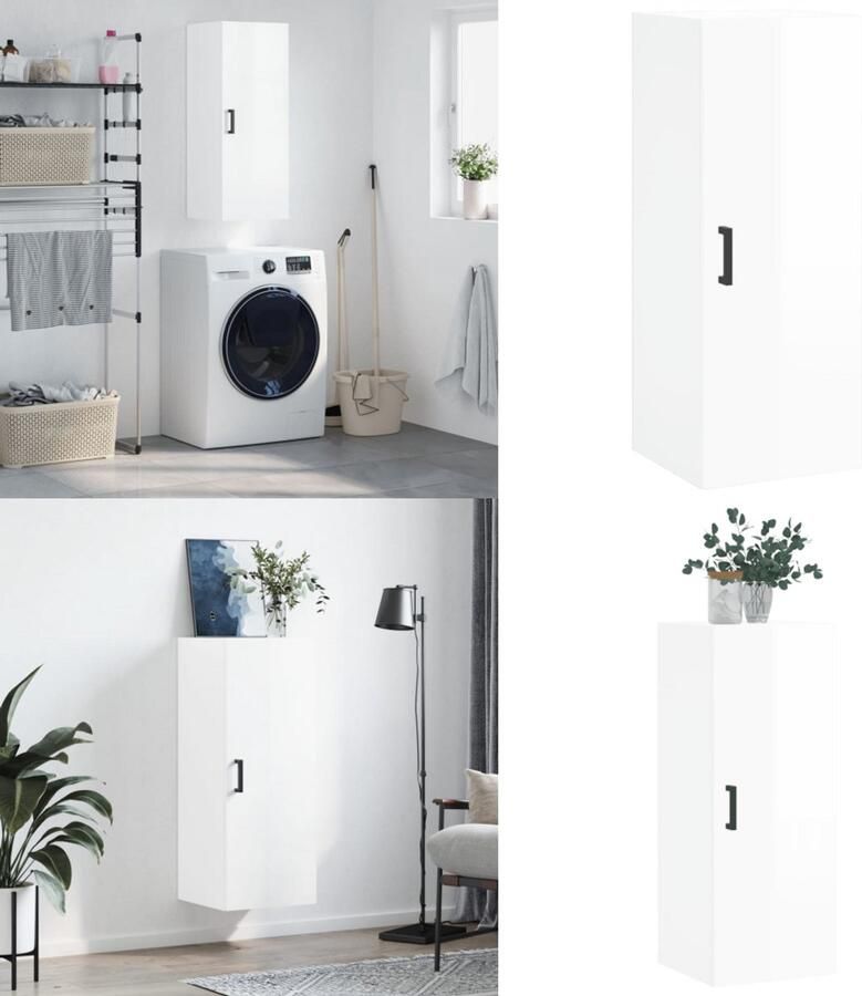 VidaXL Hangkast 34 5x34x90 cm hoogglans wit Wandkast Wandkasten Hangkast Hangende Kast