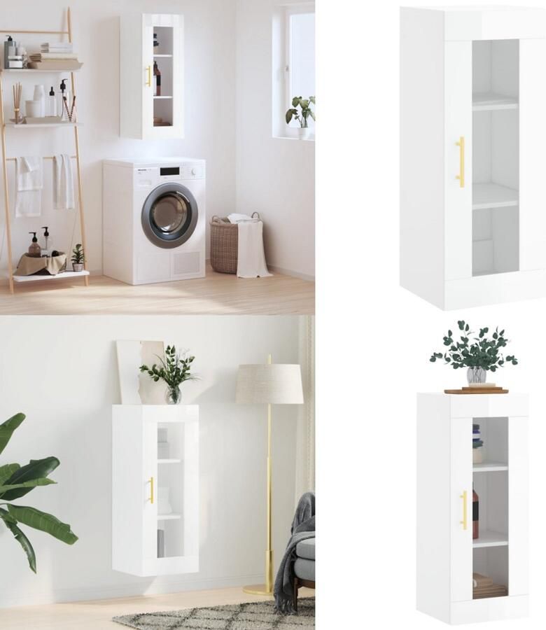 VidaXL Hangkast 34 5x34x90 cm hoogglans wit Wandkast Wandkasten Hangkast Hangende Kast