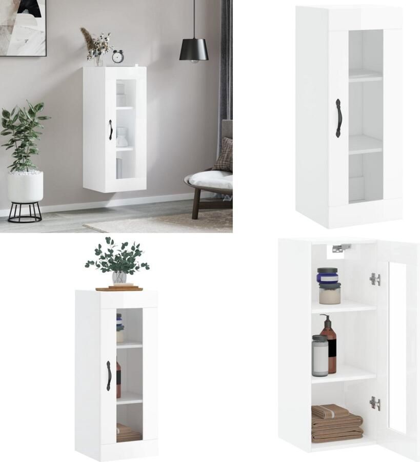VidaXL Hangkast 34 5x34x90 cm hoogglans wit Wandkast Wandkasten Hangkast Hangende Kast
