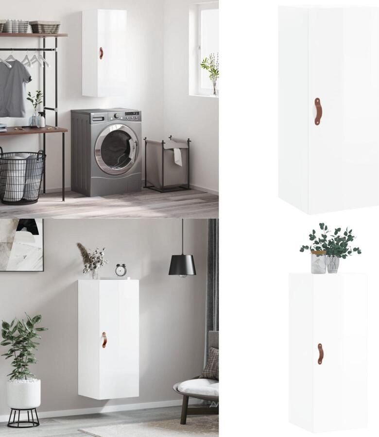 VidaXL Hangkast 34 5x34x90 cm hoogglans wit Wandkast Wandkasten Hangkast Hangende Kast