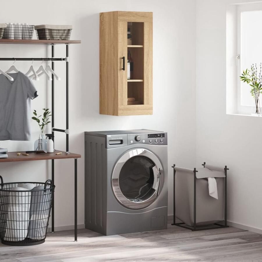 VidaXL Hangkast 34 5x34x90 cm Sonoma Eiken Hangkast Wandkast Opbergkast Houten Kast Vitrinekast