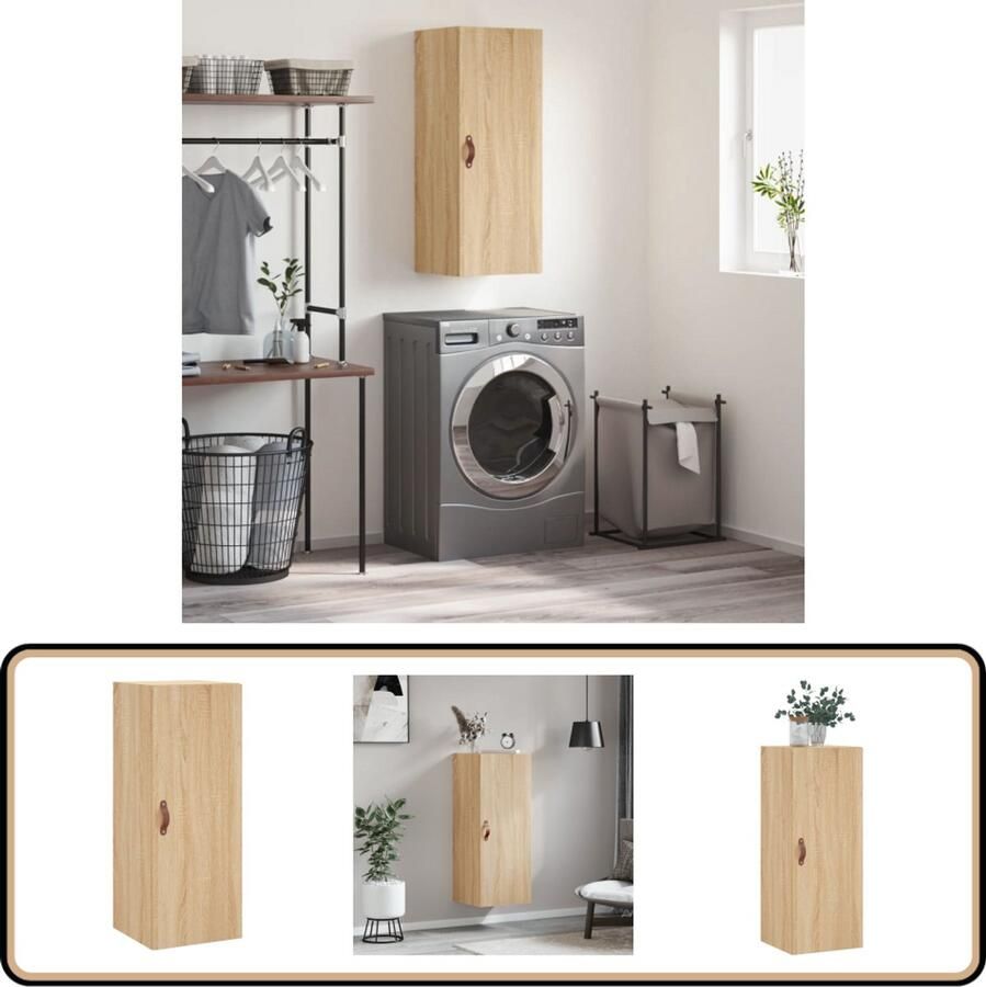 VidaXL Hangkast 34 5x34x90 cm Sonoma Eikenkleurig Wandkast Houten Kast Opbergkast Salontafel Hangkast