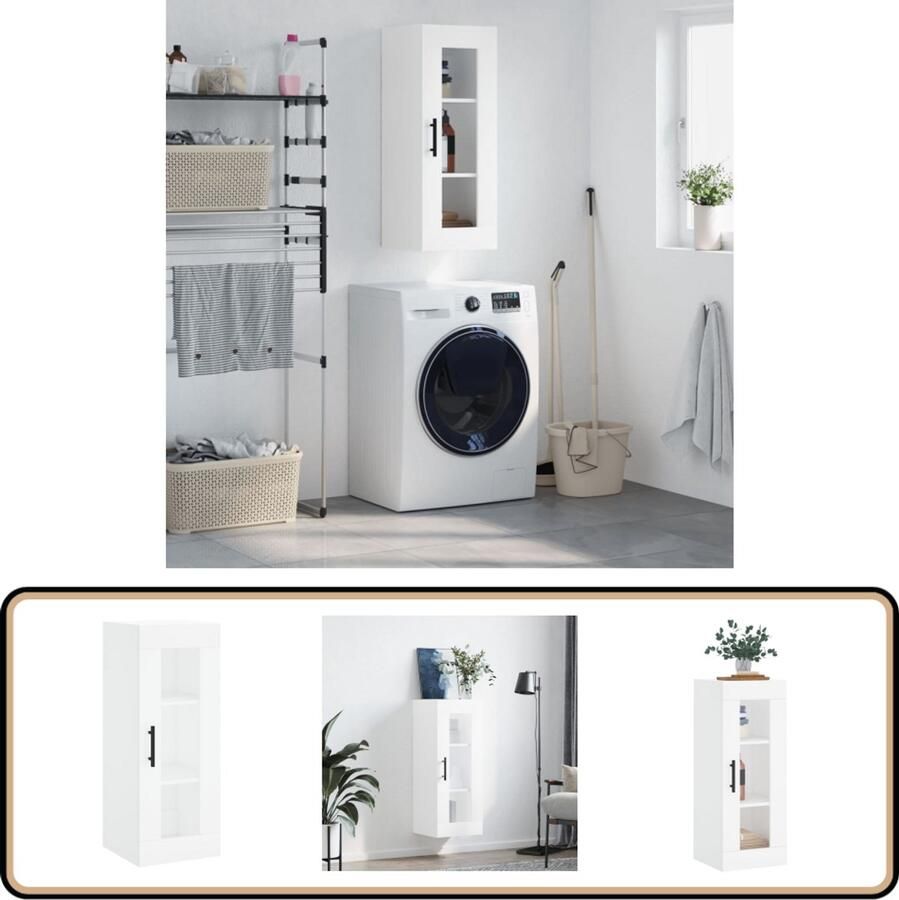 VidaXL Hangkast Wit 34 5x34x90 cm Hangkast Witte Kast Houten Kast Vitrinekast Opbergkast