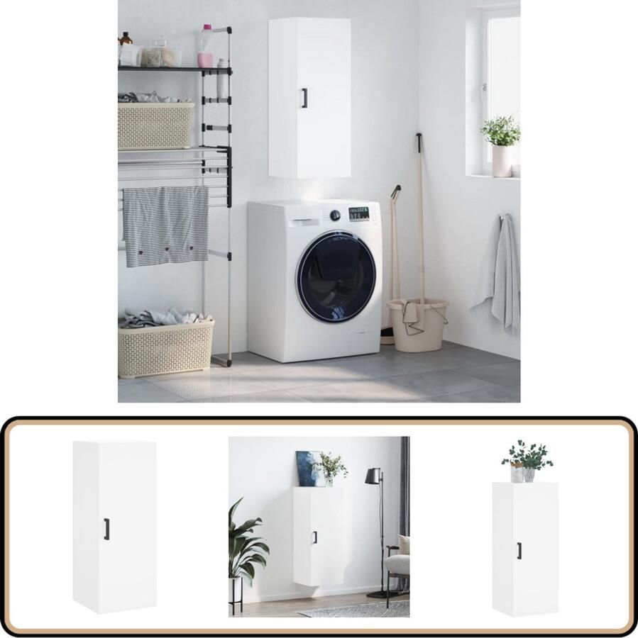 VidaXL Hangkast Wit 34 5x34x90 cm Bewerkt hout Hangkast Wandkast Houten Kast Opbergkast Badkamerkast