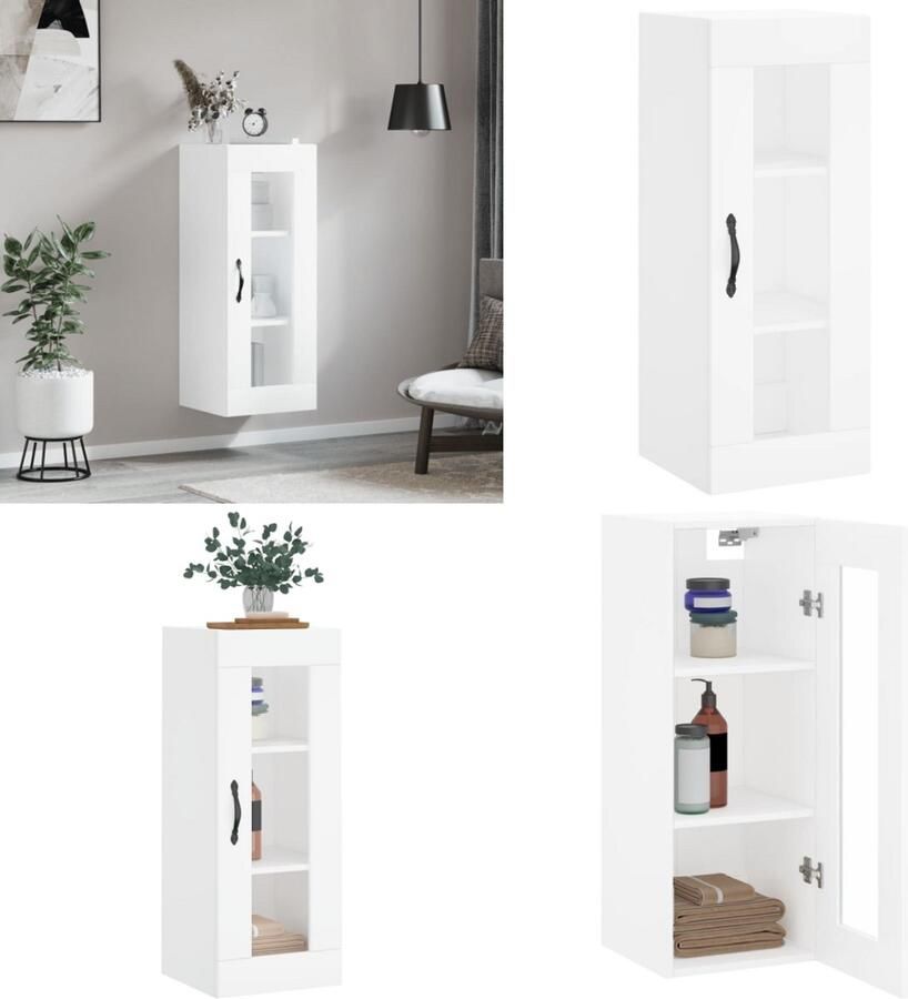 VidaXL Hangkast 34 5x34x90 cm wit Wandkast Wandkasten Hangkast Hangende Kast