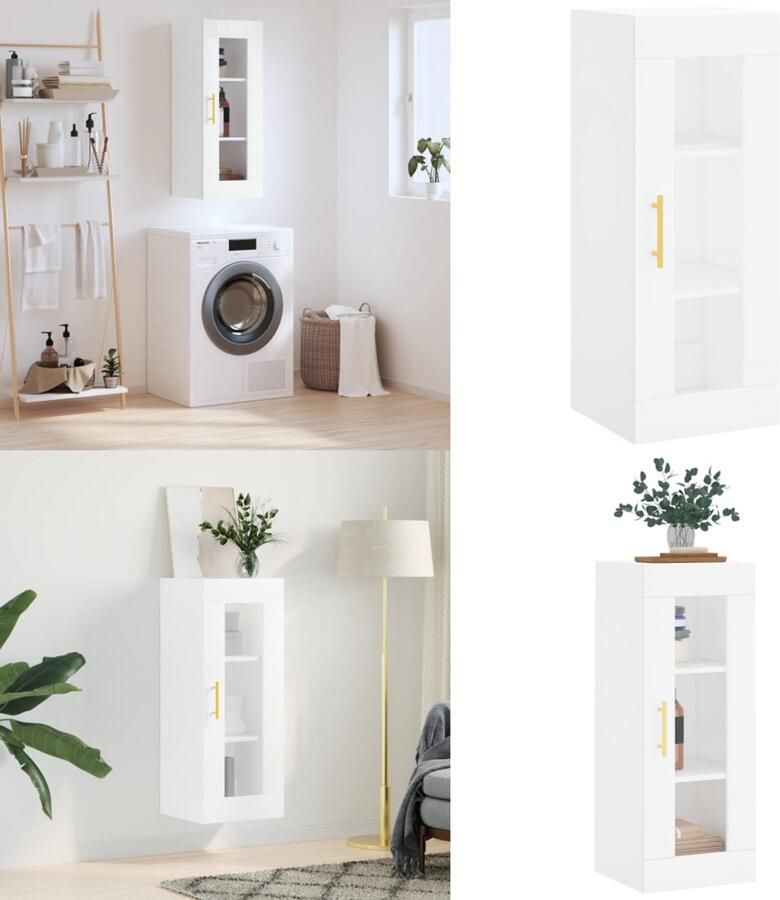 VidaXL Hangkast 34 5x34x90 cm wit Wandkast Wandkasten Hangkast Hangende Kast