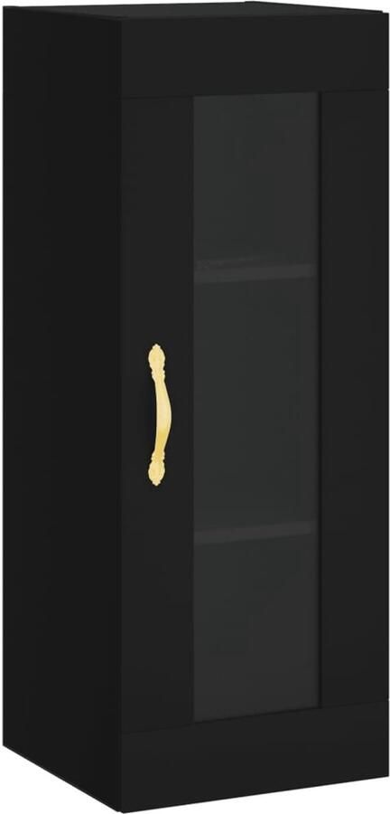 VidaXL Hangkast 34 5x34x90 cm zwart Wandkast Houten Kast Vitrinekast Opbergkast Zwarte Kast