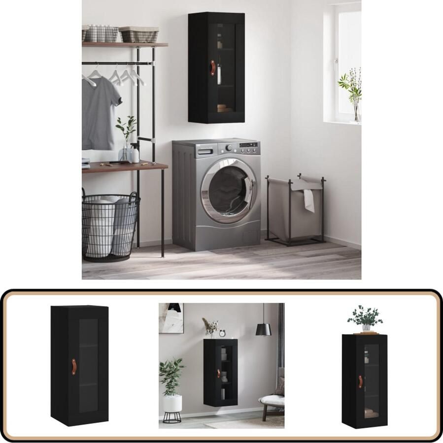 VidaXL Hangkast zwart 34 5x34x90 cm Hangkast Wandkast Opbergkast Houten Kast Zwarte Kast