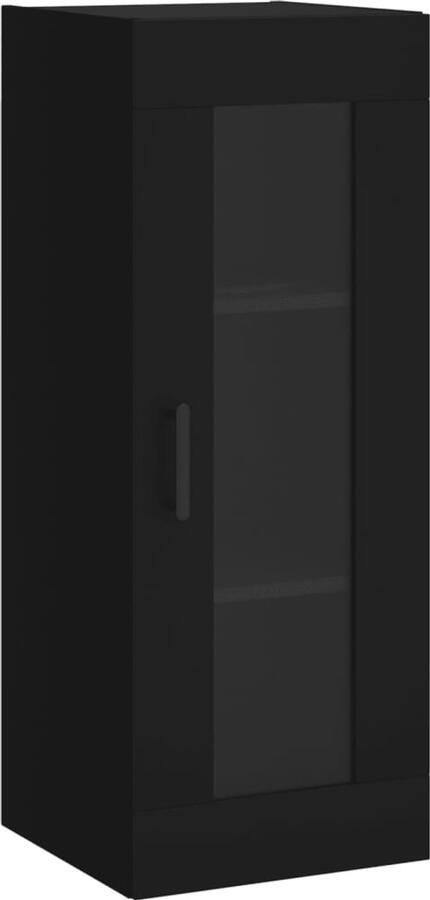 VidaXL Hangkast Zwart 34 5x34x90 cm Bewerkte hout & glas Wandkast Zwarte Kast Houten Kast Opbergkast Designkast