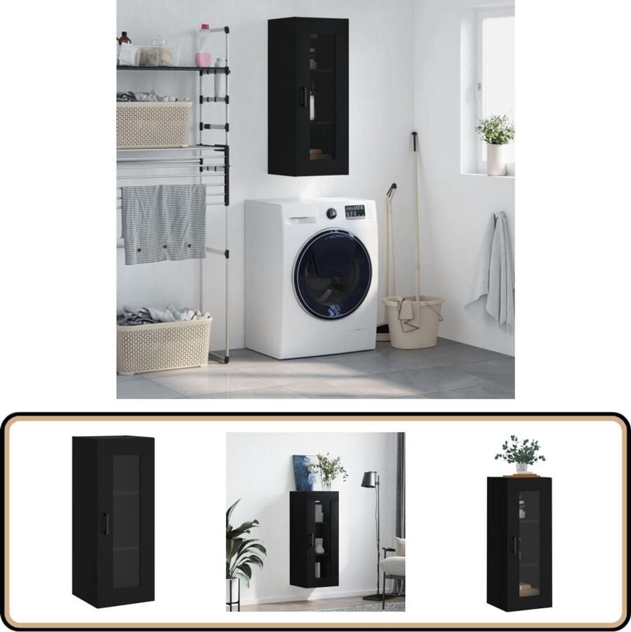 VidaXL Hangkast 34 5x34x90 cm Zwart Wandkast Hangkast Zwevende Kast Zwarte Kast Houten Kast - Foto 2