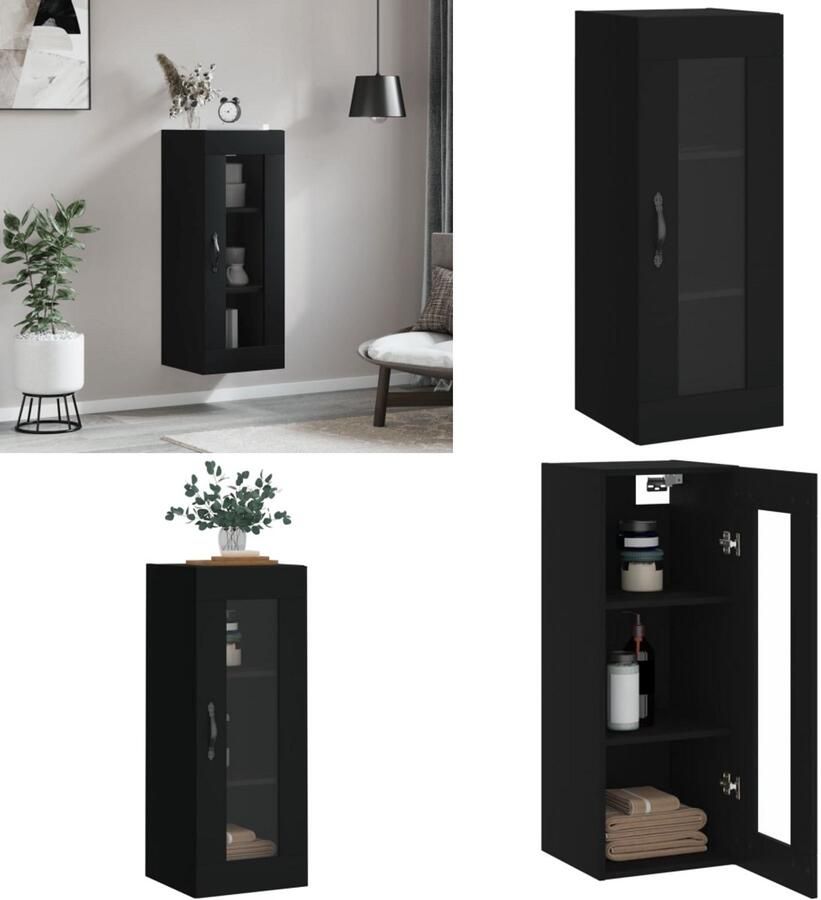 VidaXL Hangkast 34 5x34x90 cm zwart Wandkast Wandkasten Hangkast Hangende Kast