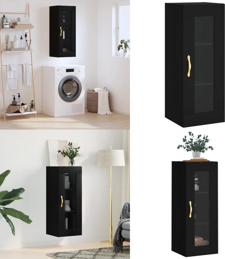 VidaXL Hangkast 34 5x34x90 cm zwart Wandkast Wandkasten Hangkast Hangende Kast