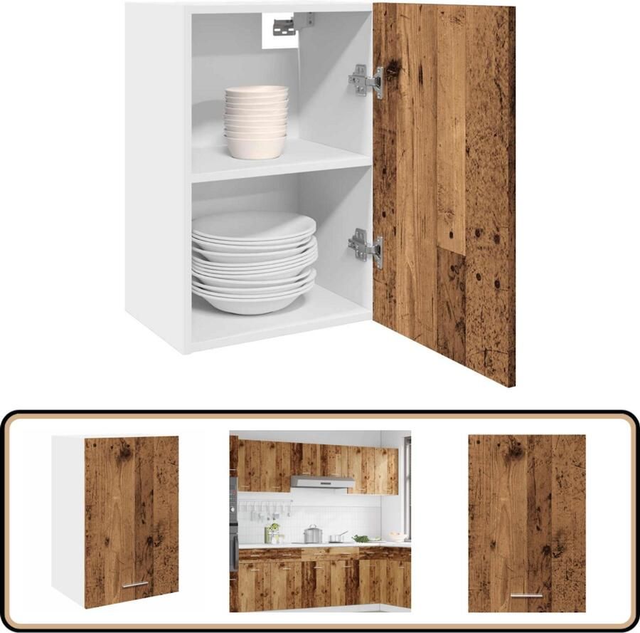 VidaXL Hangkast 40x31x60 cm Bewerkt hout Oud hout Wandkast Keukenkast Houten Kast Opbergkast Vintage Kast