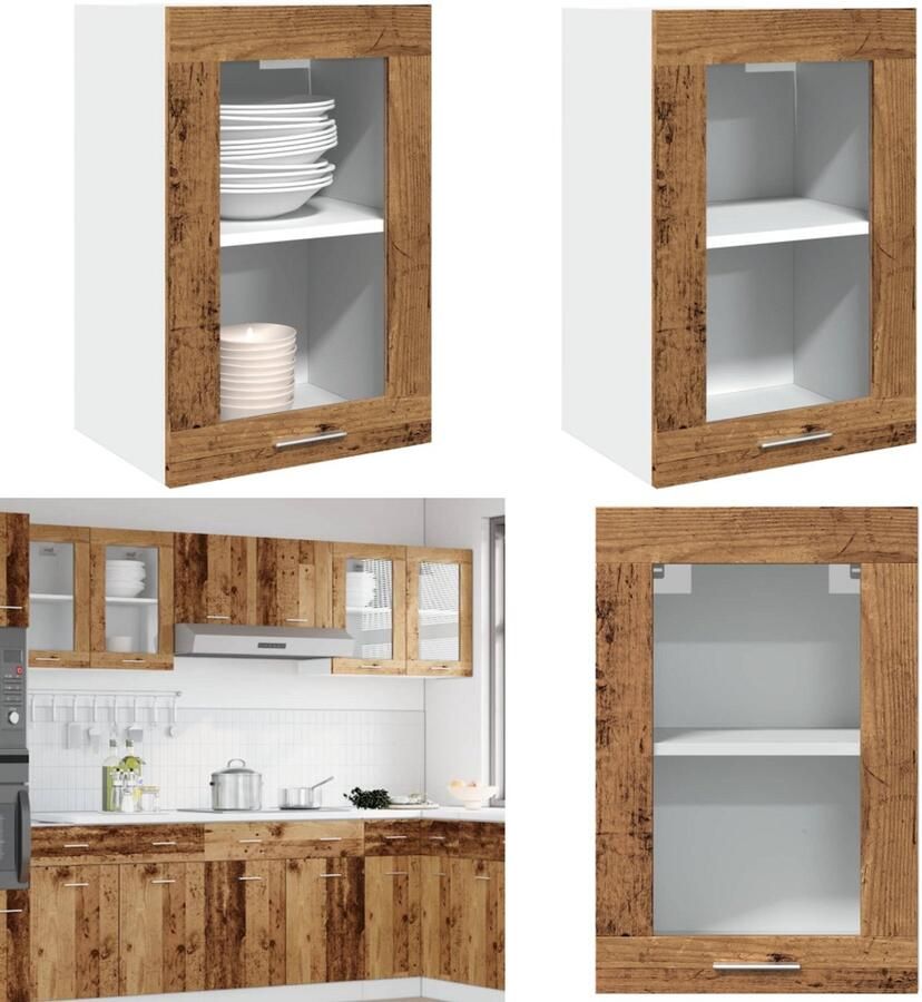 VidaXL Hangkast 40x31x60 cm bewerkt hout oud houtkleurig Hangkast Hangkasten Hangende Kast Keukenkast