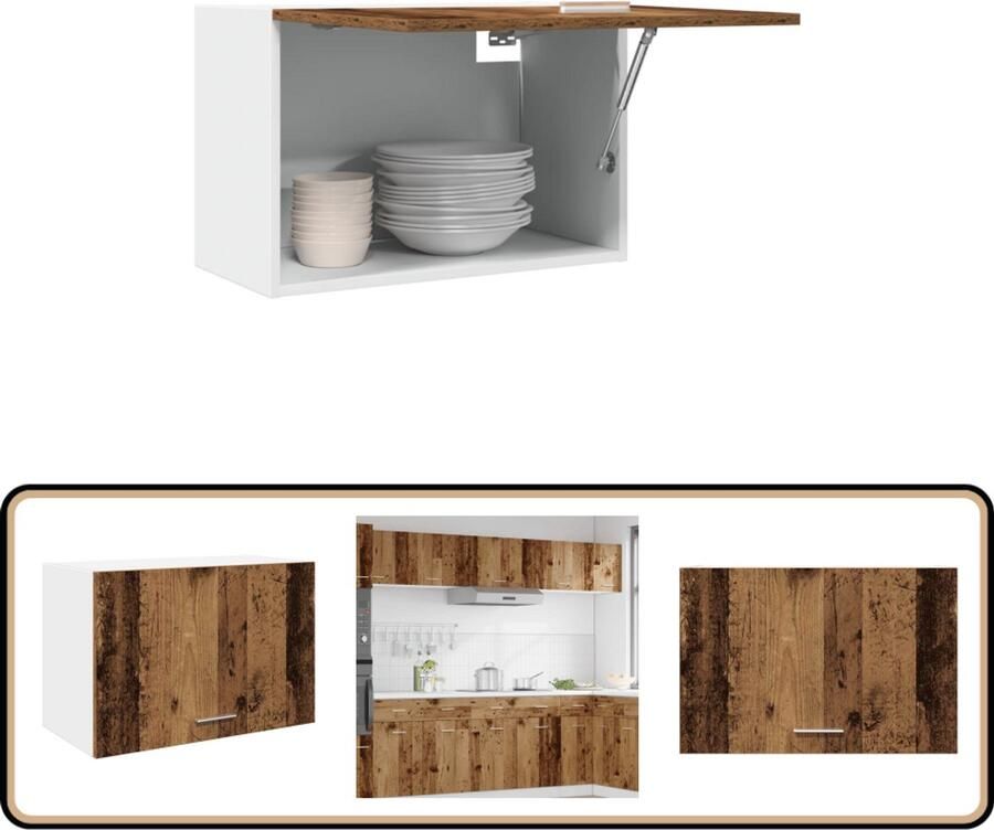 The Living Store Hangkast 60x31x40 cm bewerkt hout oud houtkleurig Keuken Kast Hangkast Opslagoplossing Houten Kast Vintage Stijl