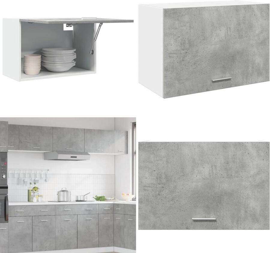 VidaXL Hangkast 60x31x40 cm spaanplaat betongrijs Hangende Kast Hangende Kasten Keukenkast Opbergkast