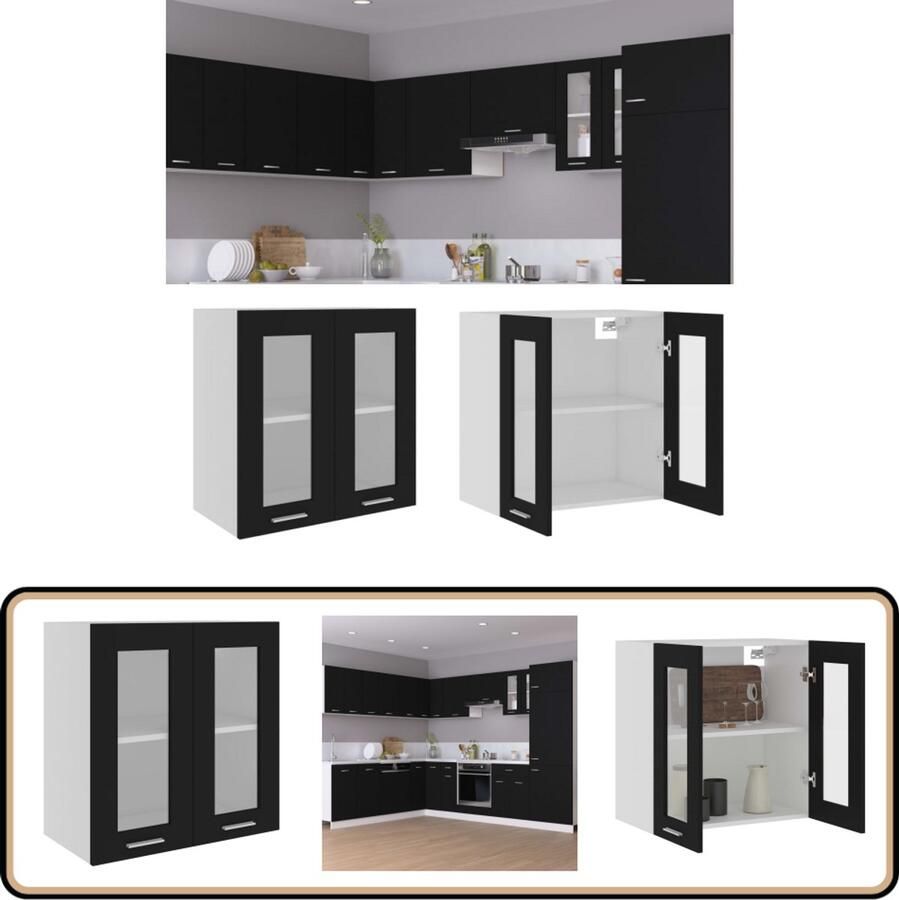 VidaXL Hangkast 60x31x60 cm Bewerkt hout Zwart Keukenhangkast Hangkast Keuken Keukenopslag Zwarte Keukenkast Houten Hangkast
