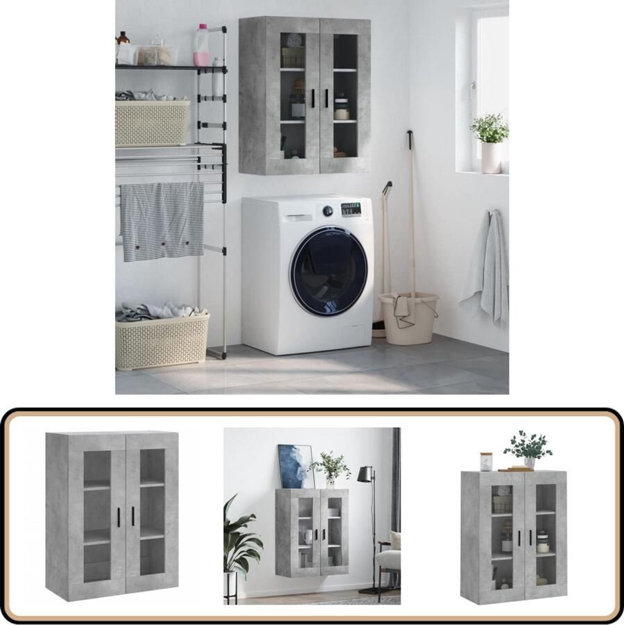 VidaXL Hangkast 69 5x34x90 cm Betongrijs Bewerkte Hout Wandkast Opbergkast Houten Kast Grijze Kast Moderne Kast - Foto 2