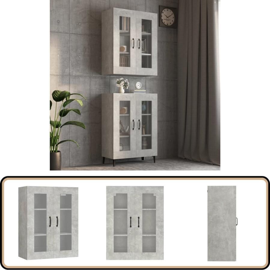 VidaXL Hangkast 69 5x34x90 cm Betongrijs Hangkast Houten Kast Betonnen Kast Opbergkast Wandkast