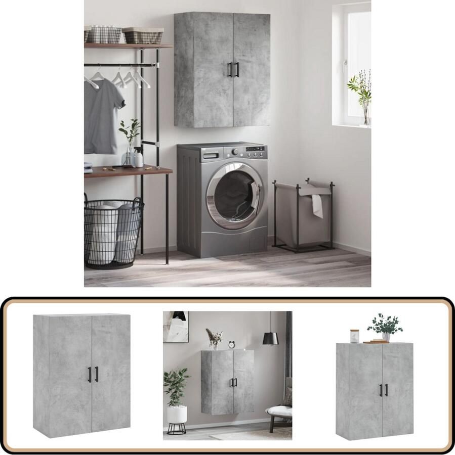 VidaXL Hangkast 69 5x34x90 cm Betongrijs Zwevende Kast Wandkast Opbergkast Houten Kast Betonnen Kast