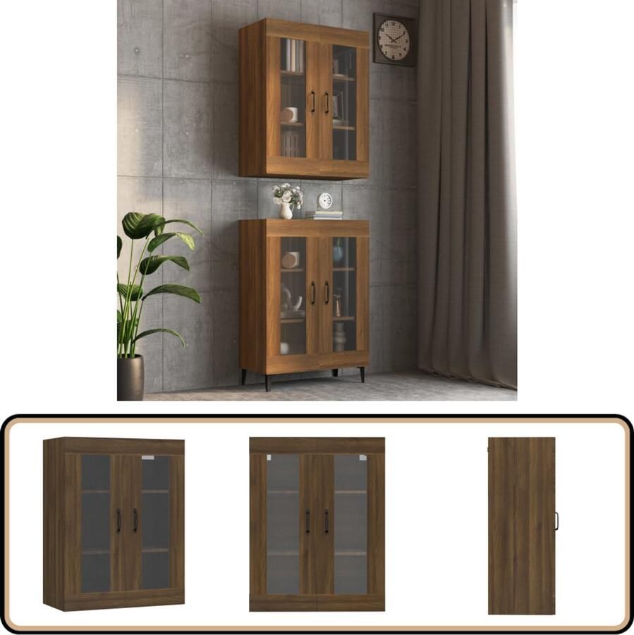 VidaXL Hangkast 69 5x34x90 cm Bruin Eiken Hangkast Houten Kast Bruine Eiken Opbergkast Wandkast - Foto 2