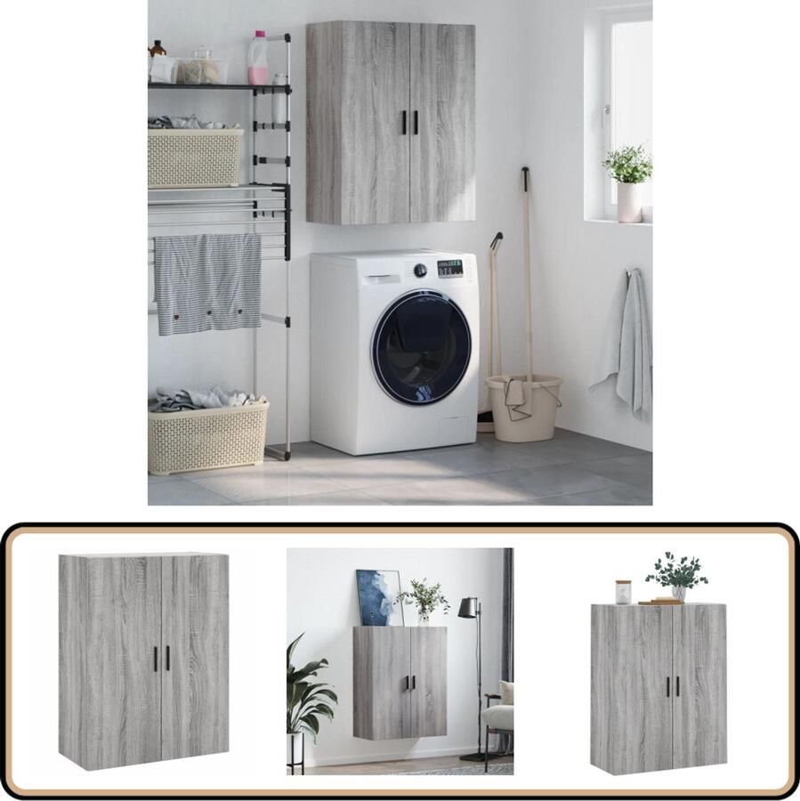 VidaXL Hangkast 69 5x34x90 cm Grijs Sonoma Eiken Wandkast Opbergkast Houten Kast Grijze Kast Salontafel - Foto 2