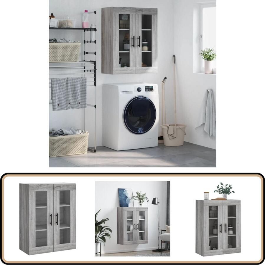 VidaXL Hangkast 69 5x34x90 cm Grijs Sonoma Eiken Zwevende Kast Wandkast Grijze Kast Houten Kast Opbergkast