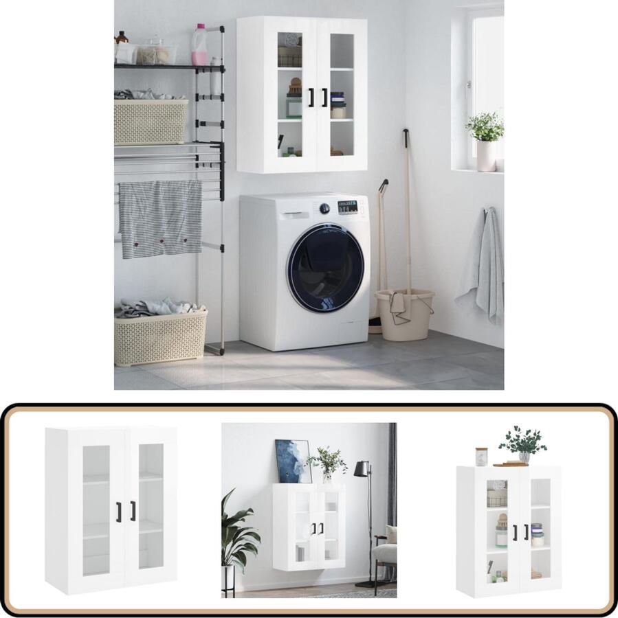 VidaXL Hangkast Hoogglans Wit 69 5x34x90 cm Wandkast Houtsoort Opbergkast Keukenopstelling Livingroom Decoratie