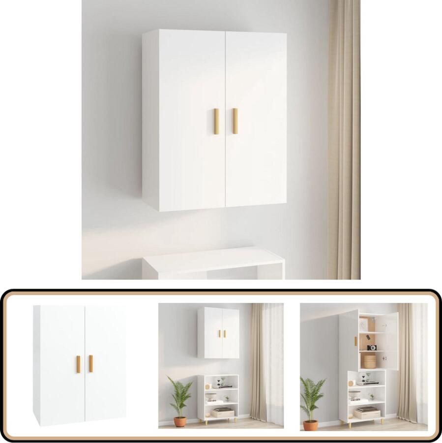 VidaXL Hangkast Hoogglans Wit 69 5x34x90 cm Hangkast Wandkast Opslagoplossing Houten Kast Witte Kast